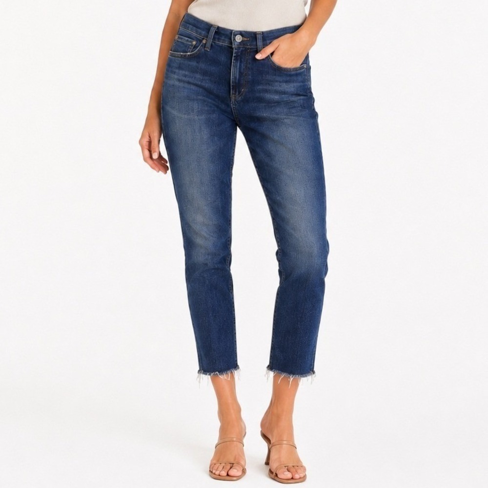 AGOLDE Sophie High Rise Crop Jeans Women 25 Dark Wash Raw Hem Skinny Denim Pants